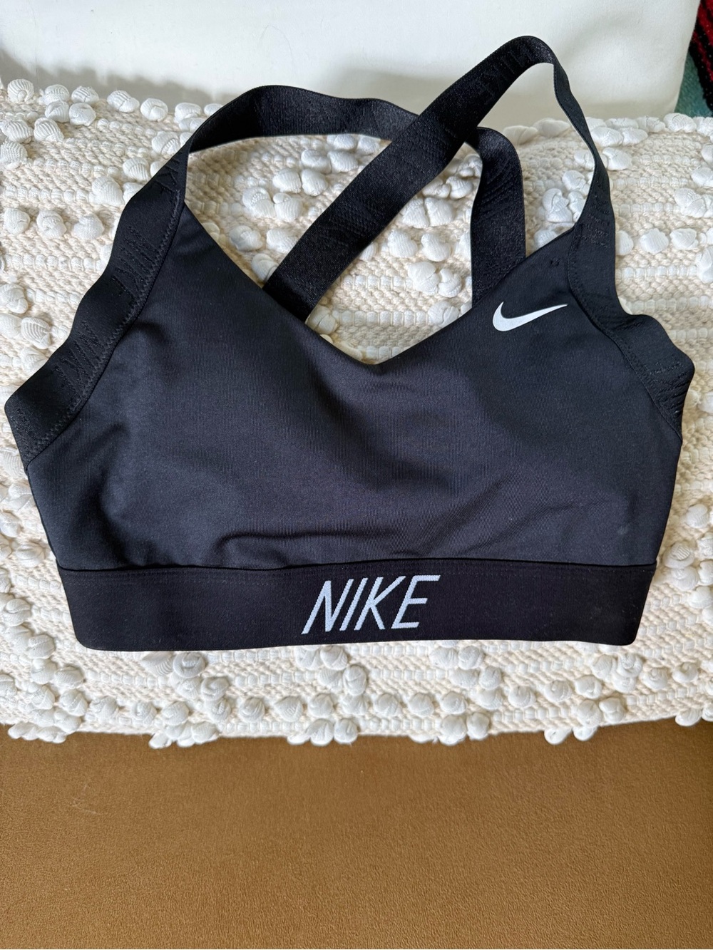 Nike Black Cross-Back Sports Bra with White Logo